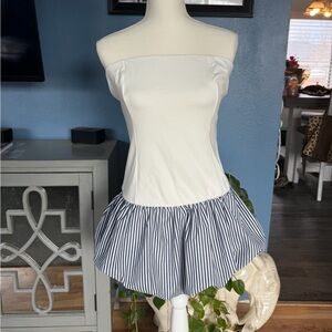 White and Blue Strapless Dress